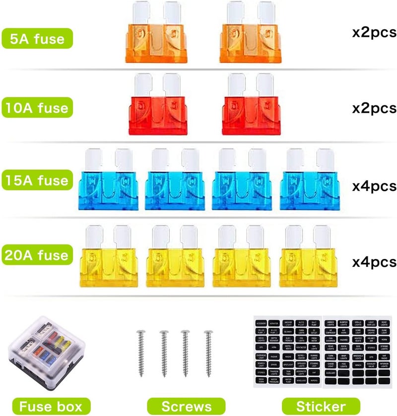 femedo 12 Volt Fuse Block, Waterproof 6 Way Fuse Box with 6 Ground Negative Busbar for Automotive[100 Amp Max] [LED Indicator] for Car Golf Cart Boat Marine RV DC 12-24V - Image 2